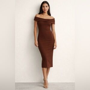Zara Chocolate Off-Shoulder Midi Dress